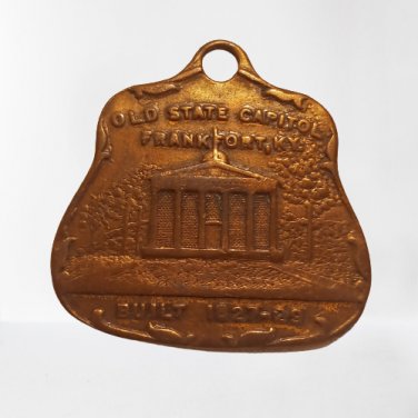 VINTAGE Keychain/ Tag/ Pendant Brass Tone Souvenir Embossed Old State Capitol KY