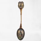 ANTIQUE MOCKBA Russia Gold Tone Souvenir Collection Spoon Enamel Design 5"