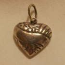 VINTAGE Puffy Heart Floral Design Engravable Pendant Fashion Accessories 3/4" in