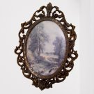 VINTAGE Ornate Italian Antiqued Brass Metal Framed Forest Wall Hanging 7x5 Italy