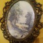 VINTAGE Ornate Italian Antiqued Brass Metal Framed Forest Wall Hanging 7x5 Italy