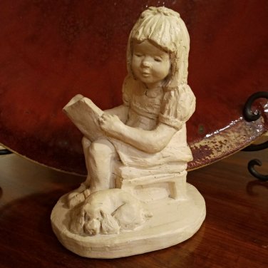 VINTAGE Austin Sculpture Bright Eyes Girl w/ Dog sculpture by Dee Crowley 1987