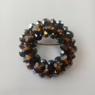 Vintage Brown Gold Aurora Borealis Cut Glass Bead Crystal Cluster Pin Brooch