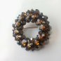 Vintage Brown Gold Aurora Borealis Cut Glass Bead Crystal Cluster Pin Brooch