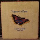 Hand Embroidered Cross Stitch Butterfly Scripture Quote Christ Religious Hanging