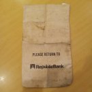 Canvas Money Bag REPUBLIC BANK 10 X 17 inches  VINTAGE Cloth Change Deposit Vtg