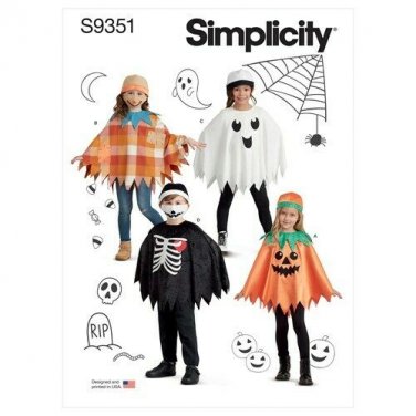 Simplicity Sewing Pattern 9351 Children's Poncho Costumes, Hats & Face Masks S-L