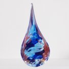 SIGNED TC Art Handcraft Glass Water/Tear Drop Paperweight Swirl of White Blue 7"