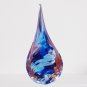 SIGNED TC Art Handcraft Glass Water/Tear Drop Paperweight Swirl of White Blue 7"