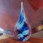 SIGNED TC Art Handcraft Glass Water/Tear Drop Paperweight Swirl of White Blue 7"