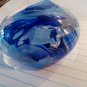 SIGNED TC Art Handcraft Glass Water/Tear Drop Paperweight Swirl of White Blue 7"