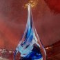 SIGNED TC Art Handcraft Glass Water/Tear Drop Paperweight Swirl of White Blue 7"