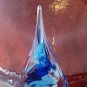 SIGNED TC Art Handcraft Glass Water/Tear Drop Paperweight Swirl of White Blue 7"