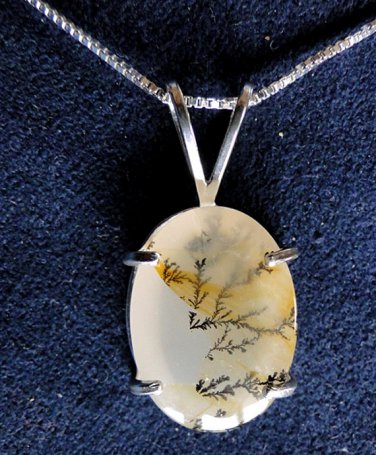 LACE AGATE and Sterling Silver Pendant Necklace with 18 inch Sterling Chain