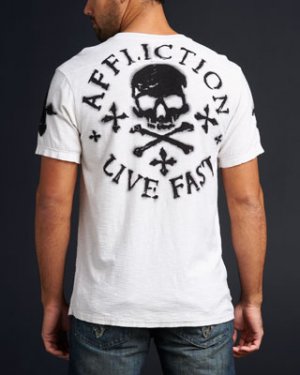 American Customs Affliction Smeared Ink SS Henley XL Tee T-Shirt NWT Skull X-Large