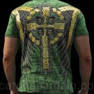 Affliction Halo Cross Tee M SS T-Shirt Green NWT MMA UFC Gold Foil