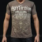 Affliction Solvent Script Fedor XL V-Neck Tee SS T-Shirt NWT Eagle Brown X-Large Stiched
