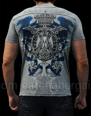 Affliction Elm King Tee L SS T-Shirt Gray NWT MMA UFC Studs