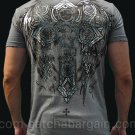 Affliction Synthesis Tee L SS T-Shirt Gray NWT MMA UFC Silver Foil