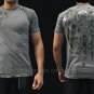 Affliction Synthesis Tee L SS T-Shirt Gray NWT MMA UFC Silver Foil