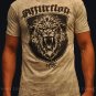 Affliction Shielded Lion Tee L SS T-Shirt White NWT MMA UFC Flocking Design
