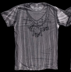 Affliction Gauge Skull Tee M SS T-Shirt Gray NWT MMA UFC Black Rhinestones