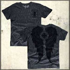 Affliction Eve Wings V-Neck Tee XL SS T-Shirt Black NWT MMA UFC Flocking Design