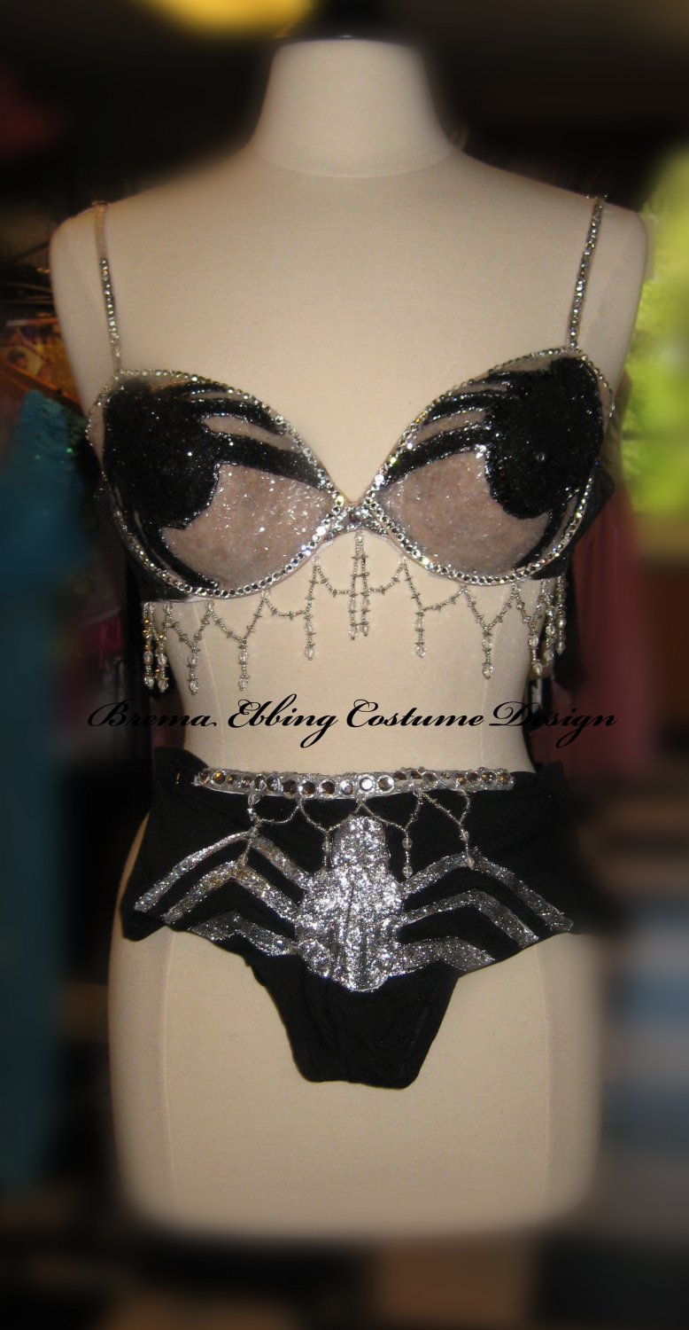 Spider Bra and Panty Set Swarovski Glitter Elvira Costume