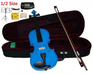 Rugeri 1/2 Size Blue Violin+Case+Bow+2Sets String,2Bridges,Shoulder Rest,Mute,Rosin,Tuner,Stand
