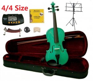 Rugeri 4/4 Size Green Violin+Case+Bow+2Sets String,2Bridges,Shoulder Rest,Mute,Rosin,Tuner,Stand