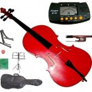 Rugeri 1/4 Size Red Cello+Bag+Bow+2 Sets String,Rosin,Cello Stand,Music Stand,Metro Tuner