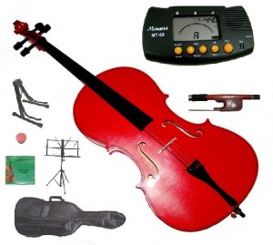 Rugeri 1/4 Size Red Cello+Bag+Bow+2 Sets String,Rosin,Cello Stand,Music Stand,Metro Tuner