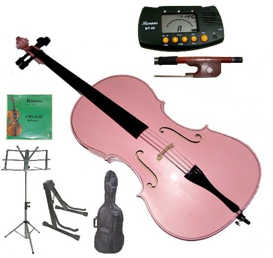 Rugeri 1/10 Size Pink Cello+Bag+Bow+2 Sets String,Rosin,Cello Stand