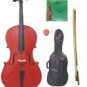 Merano 1/4 Size Red Cello with Bag and Bow + 2 Sets of Strings + Rosin