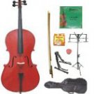 Merano 1/4 Size Red Cello w/Bag,Bow+Rosin+2 Sets Strings+Tuner+Cello Stand+Music Stand