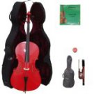 Merano 1/4 Size Red Cello with Hard Case + Soft Carrying Bag + Bow + 2 Sets of Strings + Rosin
