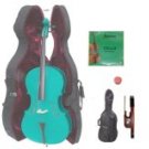 Merano 1/4 Size Green Cello with Hard Case + Soft Carrying Bag + Bow + 2 Sets of Strings + Rosin