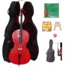 Merano 1/4 Size Red Cello with Hard Case+Soft Bag+Bow+2 Sets Strings+2 Bridges+Tuner+Rosin