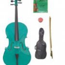 Merano 1/4 Size Green Cello with Bag and Bow + 2 Sets of Strings + Rosin