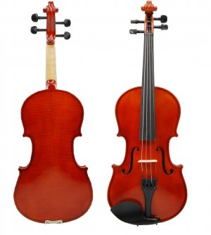 1/2 Size EBONY Solid Wood Nice Flamed Violin w/ Hard Case and Bow+Rosin~Natural