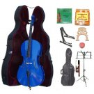 Merano 1/4 Size Blue Cello, Hard Case,Soft Bag,Bow,2 Sets Strings,2 Bridges,Tuner,Rosin,2 Stands