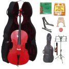 Merano 1/4 Size Red Cello, Hard Case,Soft Bag,Bow,2 Sets Strings,2 Bridges,Tuner,Rosin,2 Stands