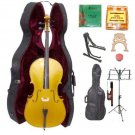 Merano 1/4 Size Gold Cello, Hard Case,Soft Bag,Bow,2 Sets Strings,2 Bridges,Tuner,Rosin,2 Stands