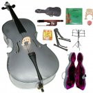 Merano 1/4 Size Grey Cello, Hard Case,Soft Bag,Bow,2 Sets Strings,2 Bridges,Tuner,Rosin,2 Stands