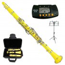 MERANO YELLOW CLARINET WITH CASE,11 REEDS, METRO TUNER, MUSIC STAND