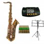 B Flat GOLD Tenor Saxophone with Hard Case+Free Metro Tuner+10 Extra Reeds+Music Stand