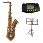 B Flat GOLD Tenor Saxophone with Hard Case+Free Metro Tuner, Music Stand