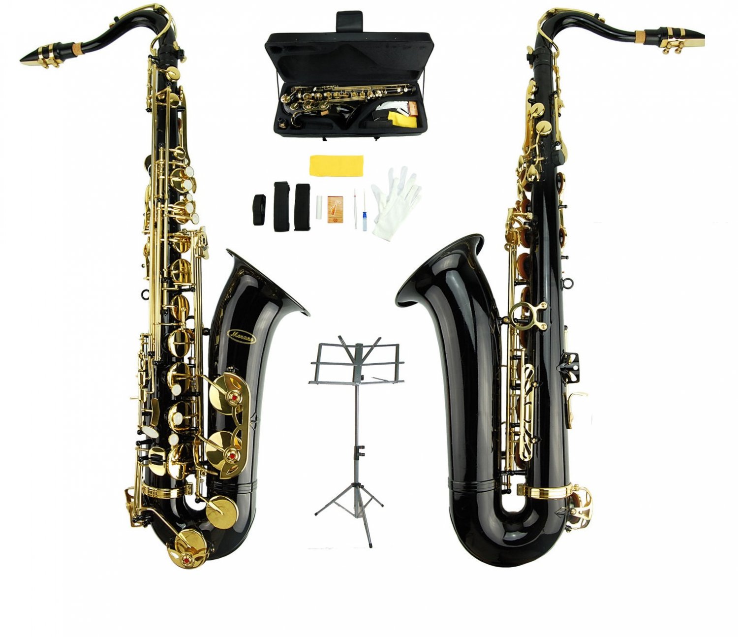 B Flat BLACK Tenor Saxophone with Hard Case+Free Music Stand