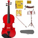 Merano 4/4 Size Red Violin with Matching Color Bow, Music Stand