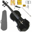 Merano 4/4 Size Black Violin with Matching Color Bow, Music Stand